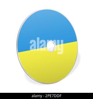CD or DVD blank template Ukrainian flag for presentation layouts and design. 3D rendering. Digitally Generated Image. Isolated on white background. Stock Photo