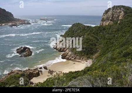 View of coastline and cliffs, Featherbed Nature Reserve, Knysna, Western Cape, South Africa Stock Photo