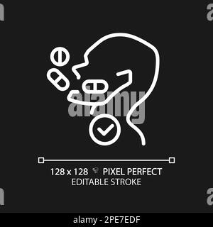 Take medication pixel perfect white linear icon for dark theme Stock Vector
