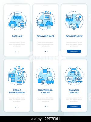 Data lake blue onboarding mobile app screens Stock Vector
