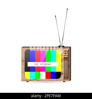 Retro TV with no signal screensaver, isolated on white background, vector illustration. Stock Vector