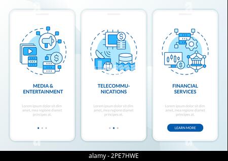 Data lake use cases blue onboarding mobile app screen Stock Vector