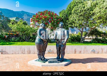 Adam and Eve, Adam et Eve, bronze sculpture, by Fernando Botero, 1981, Casino Garden, Monte Carlo, Principality of Monaco Stock Photo