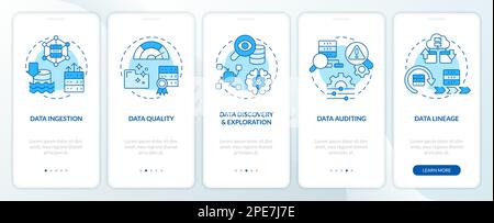 Data lake key concepts blue onboarding mobile app screen Stock Vector