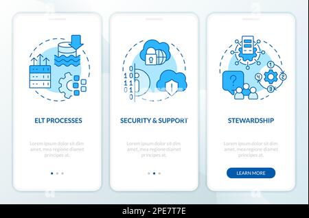 Data lake architecture components blue onboarding mobile app screen Stock Vector