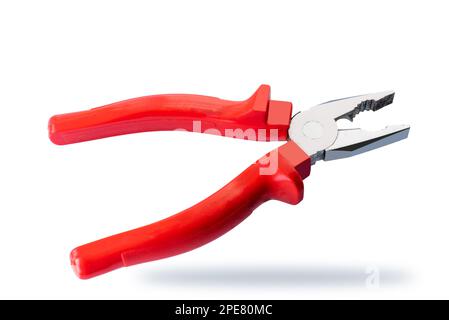 Pliers with red handles isolated on white with clipping path included Stock Photo