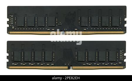 Desktop computer memory. DIMM DDR4 memory modules. Parts for assemble PC isolated on white Stock Photo