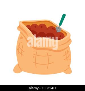 Bag Or Sack Of Compost, Ground, Soil With Small Shovel For Gardening. Flat Style Vector Illustration Stock Vector