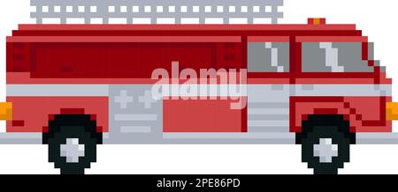 Pixel Fire Truck. Side view. Vector illustration Stock Vector