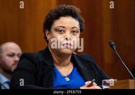 Washington, United States. 15th Mar, 2023. Shalanda Young, Director, Office of Management and Budget (OMB), speaks at a hearing of the Senate Budget Committee at the U.S. Capitol. Credit: SOPA Images Limited/Alamy Live News Stock Photo