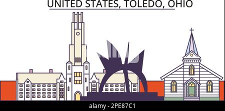 United States, Toledo tourism landmarks, vector city travel illustration Stock Vector