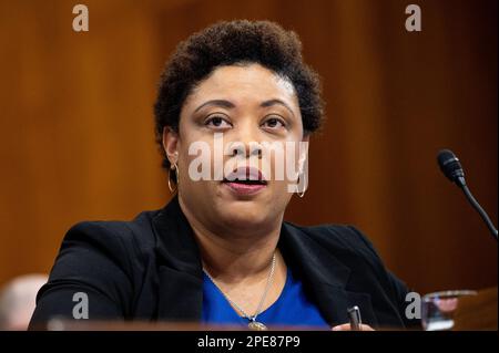 Washington, United States. 15th Mar, 2023. Shalanda Young, Director, Office of Management and Budget (OMB), speaks at a hearing of the Senate Budget Committee at the U.S. Capitol. Credit: SOPA Images Limited/Alamy Live News Stock Photo