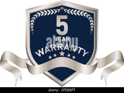 blue and silver warranty badge illustration, in premium colors, seals, medals, shields, badges, scrolls, and ornaments Stock Vector