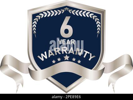 blue and silver warranty badge illustration, in premium colors, seals, medals, shields, badges, scrolls, and ornaments Stock Vector