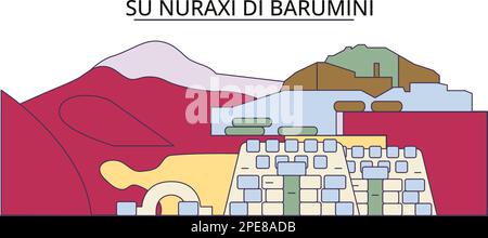 Italy, Barumini, Su Nuraxi Di Barumini tourism landmarks, vector city travel illustration Stock Vector