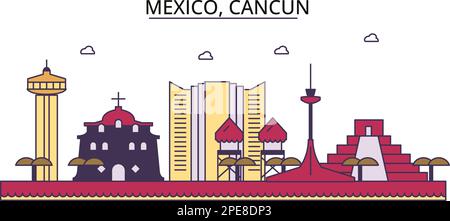 Mexico, Cancun tourism landmarks, vector city travel illustration Stock Vector