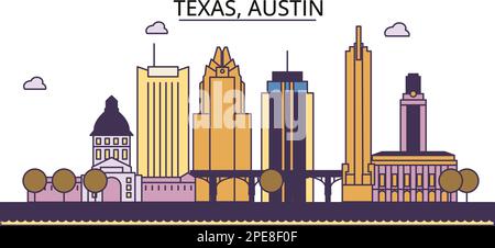 United States, Austin tourism landmarks, vector city travel illustration Stock Vector
