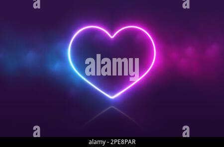 Neon heart with smoke, gradient led border, portal with haze clouds. Stock Vector
