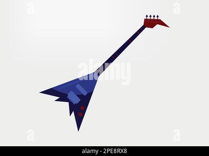 Electric guitar cartoon icon. Vector illustration of concert metal or rock-n-roll electro guitar red color and triangle shaped outlined Stock Vector
