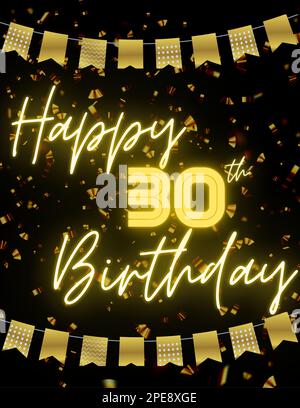 HAPPY 30th BIRTHDAY Gold Black Classy Premium Fancy card invitation for party. Stock Photo