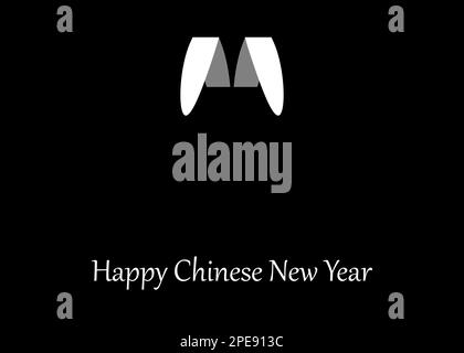 Happy Chinese New year banner design in black and white colors. Rabbit ears and space for your text. Stock Photo