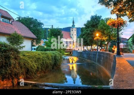 Evening scene along the Gradna River in Samobor, a charming town a few kilometers west of Zagreb, Croatia. Stock Photo