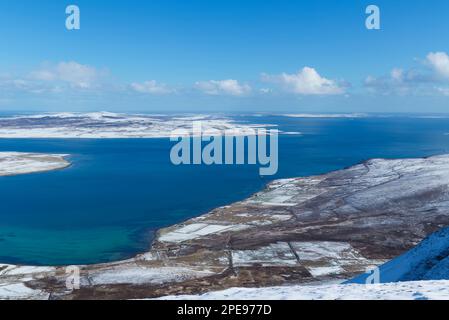 View from Ward Hill overlooking Bring Deeps and Scapa Flow, Orkney Islands Stock Photo