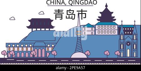 Qingdao City (People's Republic of China, Shandong Province) map vector ...
