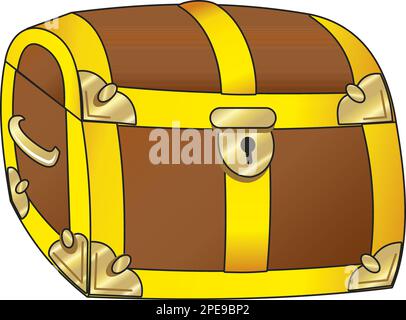 vector cartoon illustration of closed treasure brown pirate chest isolated on white background. Stock Vector
