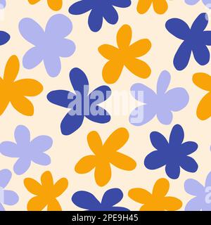 Seamless floral pattern with flowers. Spring endless background. Summer repeating print design with naive floral plants, blooms. Stock Vector