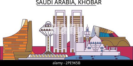 Saudi Arabia, Khobar tourism landmarks, vector city travel illustration Stock Vector