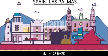 Spain, Las Palmas tourism landmarks, vector city travel illustration Stock Vector