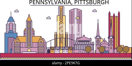 United States, Pittsburgh tourism landmarks, vector city travel illustration Stock Vector