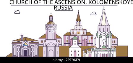 Russia, Kolomenskoye, Church Of The Ascension tourism landmarks, vector city travel illustration Stock Vector