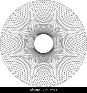 Concentric ornament texture. Harmonic symmetric wireframe element. Spirograph template. Round guilloche shape isolated on white background Stock Vector