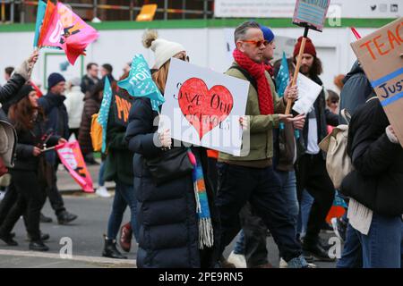 London, UK. 15 Mar 2023. Teachers strike Pay Up Save Our Schools march in Trafalgar Square organized by the National Education Union © Waldemar Sikora Stock Photo