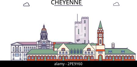 United States, Cheyenne City tourism landmarks, vector city travel illustration Stock Vector