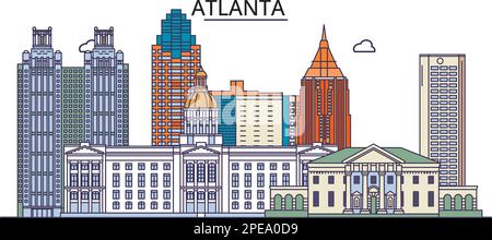 United States, Atlanta City (2) tourism landmarks, vector city travel illustration Stock Vector