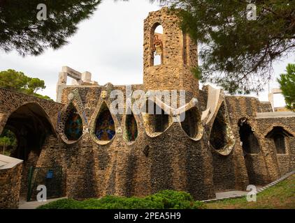 Exterior view of guell crypt, masterpiece gaudi architecture located at catalunya outside town Stock Photo
