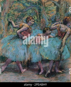 English: Three Dancers (Blue Tutus, Red Bodices) c1903 by Edgar Degas Stock Photo