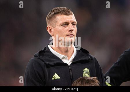 Madrid, Spain. 15th Mar, 2023. Santiago Bernabeu Stadium, Madrid, Spain, Champions League football, Real Madrid versus Liverpool FC; Kroos 900/Cordon Press Credit: CORDON PRESS/Alamy Live News Stock Photo