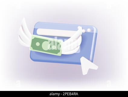 Money with wings vector 3d Cash with wings, money Flying Stock Vector