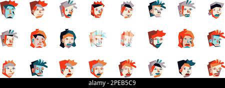 Cubist style Abstract geometrical faces set Stock Vector