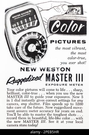 Weston Master 3 eposure meter advert in a Natgeo magazine July 1956 Stock Photo