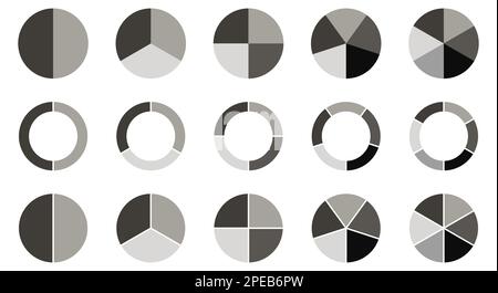 Segmented circles icons set. Colorful diagram collection with 2,3,4,5,6 sections. Design for web and mobile app. Stock Vector