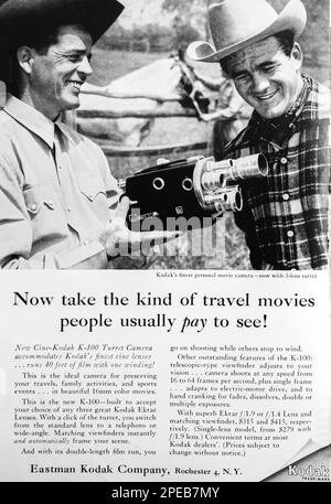 Kodak Cine-Kodak K-100 personal movie camera advert in a Natgeo magazine September 1956 Stock Photo