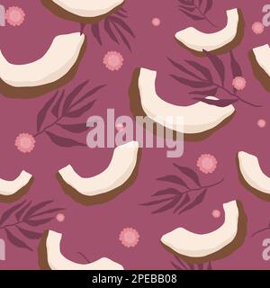 Illustration on theme big colored seamless coconut, bright fruit pattern for seal. Fruit pattern consisting of beautiful seamless repeat coconut Stock Vector