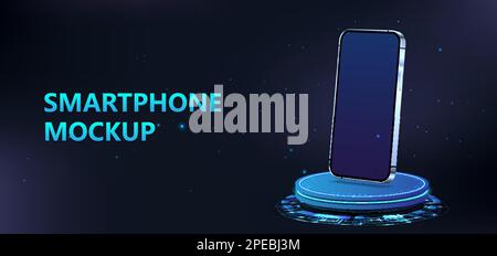 Modern presentation banner with 3d stage and realistic mobile phone  Stock Vector
