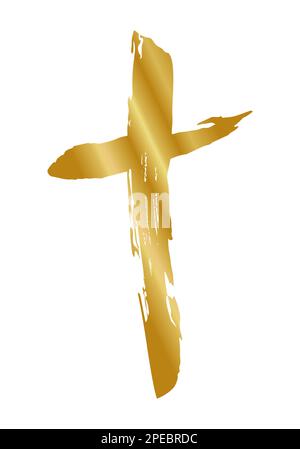 Hand drawn christian cross symbol hand painted with black ink Stock Vector