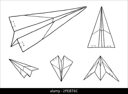 Raw sketches of a paper plane - five poses collection Stock Vector